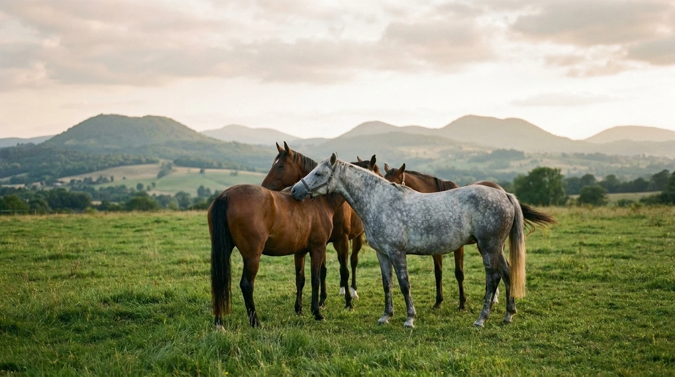 Les chevaux du Ecurie du jas de Lalong en liberté, Puy-de-Dôme